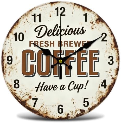 Retro Coffee Wall Clock Silent Non-Ticking 12" by WHIMSTITCH