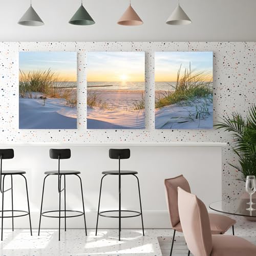 IAFWZX Wrapped Canvas Coastal Sunset Scenery Wall Art Set of 3, 12x16 in - Image 4