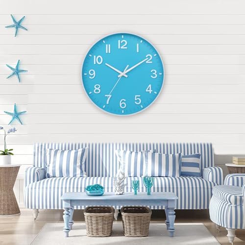 HZDHCLH 12 Inch Wall Clock Battery Operated Silent Non Ticking Blue Modern - Image 2