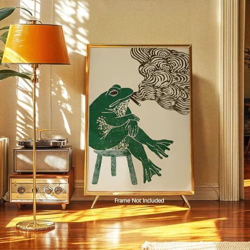 Vintage Japanese Wall Art Funny Frog Smoking a Cigarette Poster Retro Oriental - Image 3