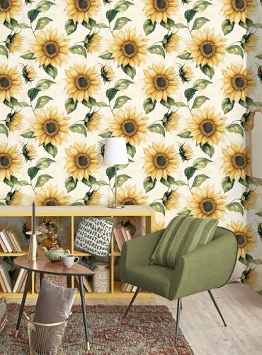 Yasinet Sunflower Peel and Stick Wallpaper Boho Floral Wallpaper - Image 5