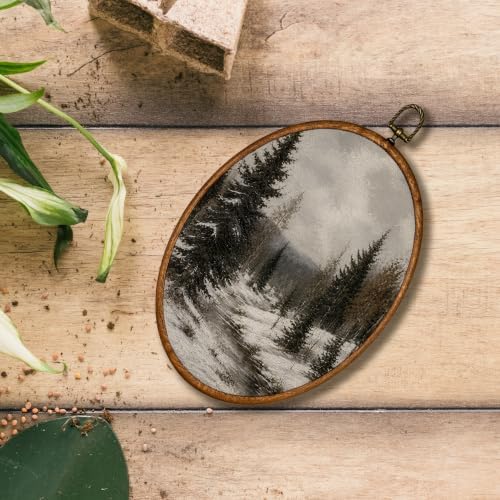 KSDUT Vintage Winter Forest Pine Tree Oval Wall Art 8.6"x11.4" - Image 4