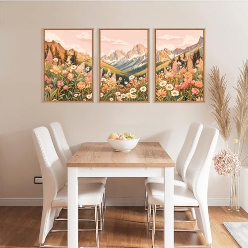 LHIUEM Large Abstract Colorful Mountain Framed Canvas Wall Art, Boho Pink - Image 3