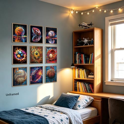 Msvenors Sports Canvas Wall Art Set of 9, Graffiti Style Basketball Baseball - Image 4