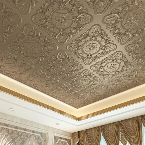Art3dwallpanels Drop Ceiling Tiles, 24 x 24 Inch, 12 Pack, Antique Gold - Image 4