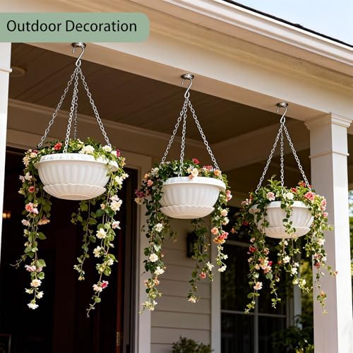 summer flower ‌3 Pack White Hanging Planters 12.59in Plastic Pots - Image 6