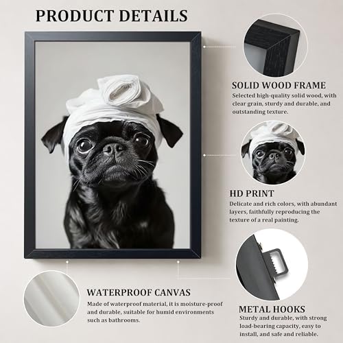 Funny Pug Bathroom Wall Art, Cute Dog Bath Canvas Print Poster, Farmhouse - Image 4