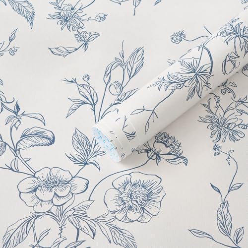 Ismoon Peel and Stick Wallpaper Floral Vintage Stick on Wall Paper Blue and by Ismoon