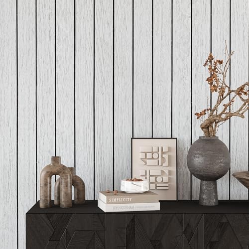VEELIKE Whitewashed Oak Wood Wall Panel Peel and Stick Foam Slat Panels - Image 5