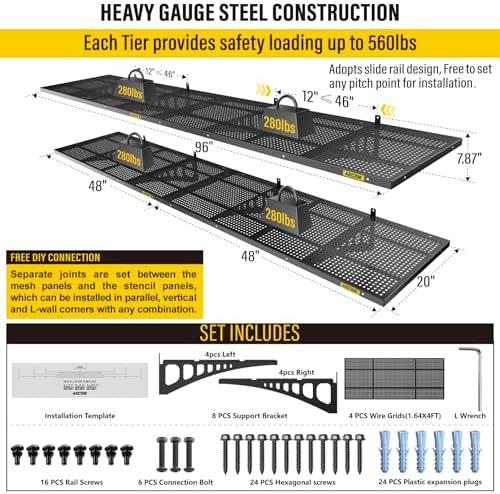 Aecxm 4-Pack 1.64x4ft Adjustable Garage Wall Shelving 1120lbs Load Capacity - Image 3