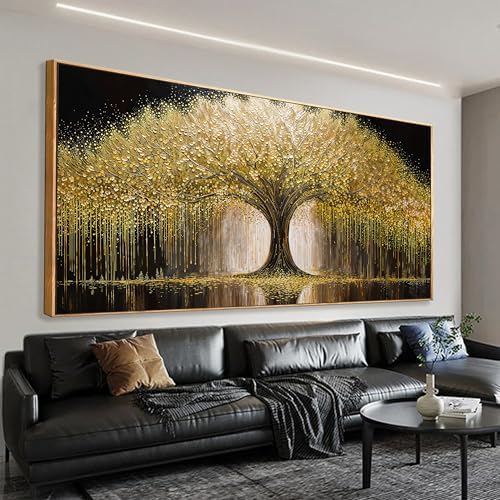 Gold Tree Of Life Wall Art Decor 29.5"x58" Framed Wall Art by HXSRQFAART