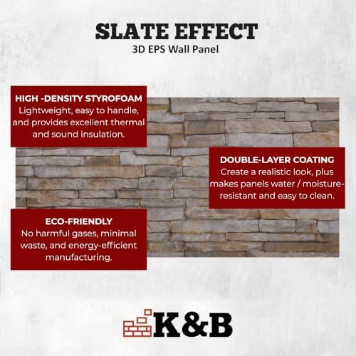 K&B Panels 3D Wall Panel, Slate Effect Styrofoam Wall Panelling Kit, Lightweight - Image 5