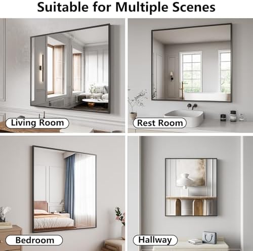 Bathroom Mirror 36"x40" Matte Black Rectangle Bathroom Wall Mirror - Image 4