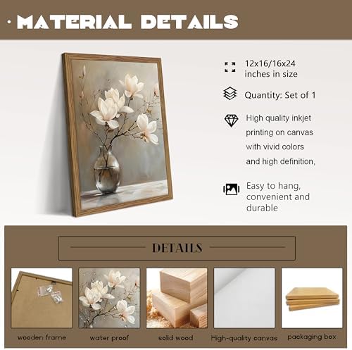 Framed Flower Canvas Wall Art, Elegant Nature Still Life Botanical Artwork - Image 5