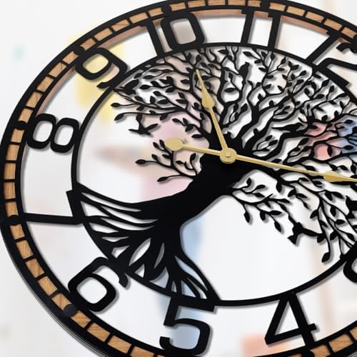 Dankeit Tree of Life Wall Clock, 24Inch Metal Black Family Tree Oversized Wood - Image 2