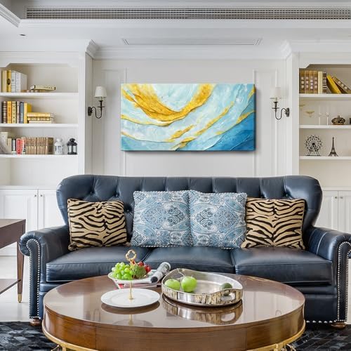 Nicetop Modern Large Abstract Blue and Yellow Canvas Wall Art48X24In - Image 6