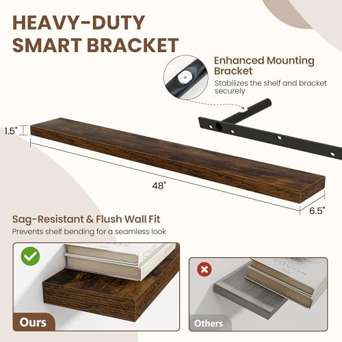 Acovy 48 Inch Floating Shelves for Wall 2 Pack, Wall Mounted Floating Shelf - Image 3