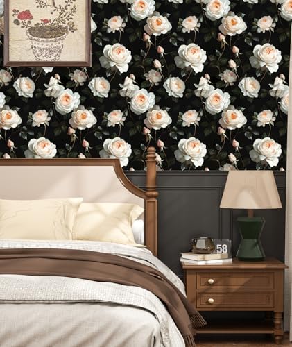 Black White Vintage Floral Peel and Stick Wallpaper 17.5" x 118" - Image 7