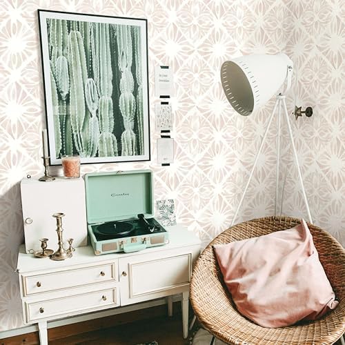 Geometric Peel and Stick Wallpaper boho78.7 x17.3 White and Pink Wallpaper - Image 4