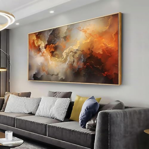 VHMING Abstract Wall Art Framed Ready to Hang Home Decor Orange White Artwork by VHMING