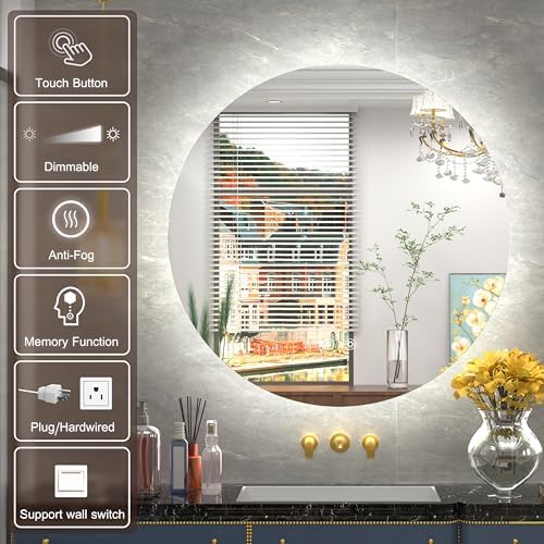 36 Inch Frameless Round LED Bathroom Mirror - Image 4