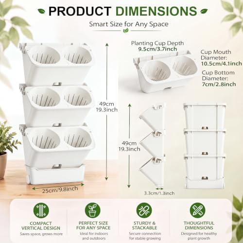 Briwooody 3 Set 6 Pocket Vertical Stackable Wall Planters Kit Outdoor Self - Image 2