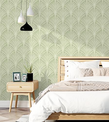 Hopepak Green Peel and Stick Wallpaper, Sage Green Modern Art Deco Wallpaper - Image 2