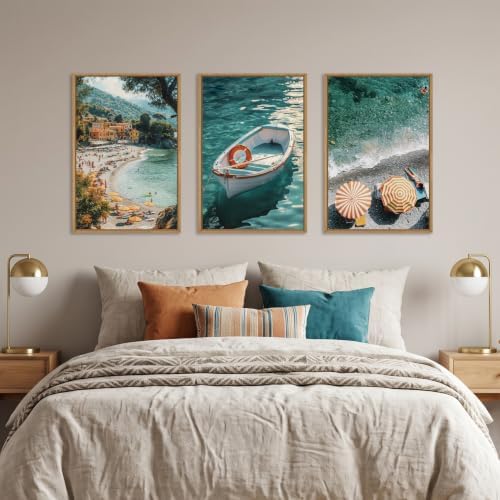 Aryroi Italy Coastal Amalfi Seascape Framed Canvas Wall Art Set- 16"x24"x3 - Image 4