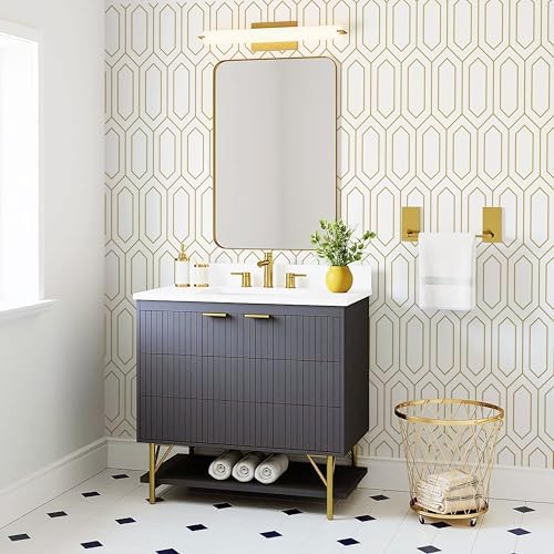 Safiyya Peel and Stick Wallpaper White and Gold Geometric Contact Paper - Image 5