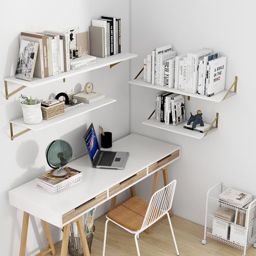 Heimlove 24W x 12D Deep Floating Shelves Set of 2 White & Gold - Image 2