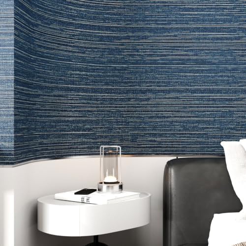 Wallercity Blue/WhiteGrasscloth Textured Wallpaper - Image 5