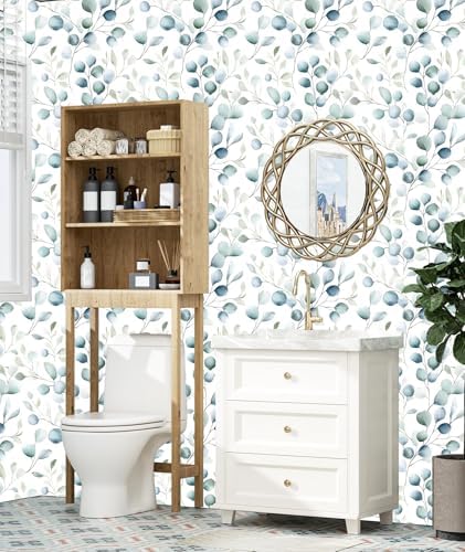 Danodoi Blue Green Vintage Leaf Peel and Stick Wallpaper 17.5" x 118" - Image 7