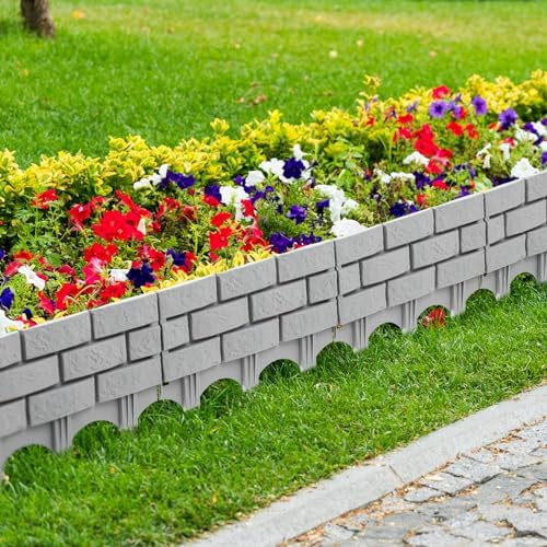 Landical 4 Pcs Gray Faux Stone Garden Fence, Landscape Edging Border - Image 4