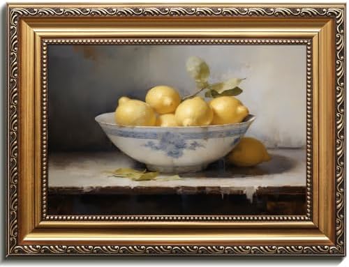 uniro Vintage Gold Framed Wall Art, Vintage Lemons Still Life Canvas Art Prints by uniro