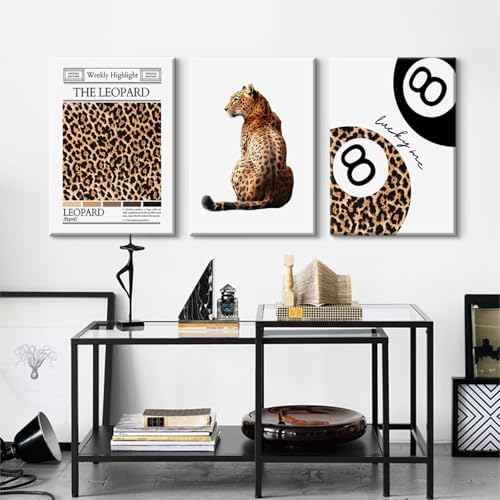 Trendy Leopard Wall Art Cheetah Print Canvas Wall Decor 8 Ball Poster Preppy - Image 6
