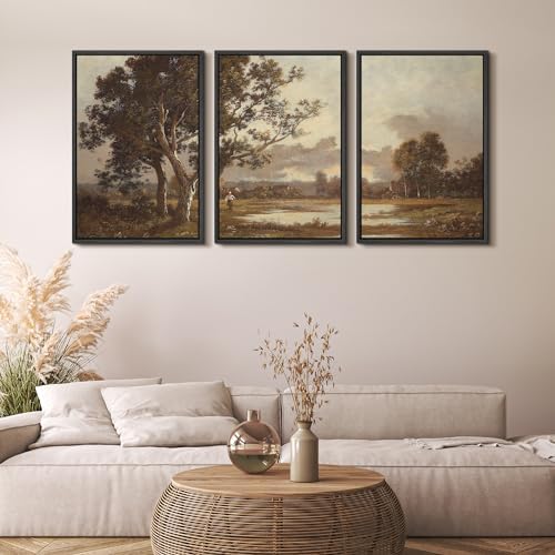 MUDECOR Framed Canvas Print Wall Art Rural Idyll Lakeside Trees and Pastoral - Image 3