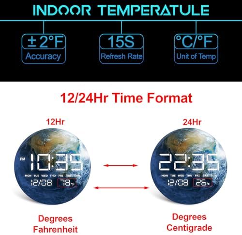 Digital Desk & Shelf Clock, LED Moon/Earth Design, Temperature Display - Image 5