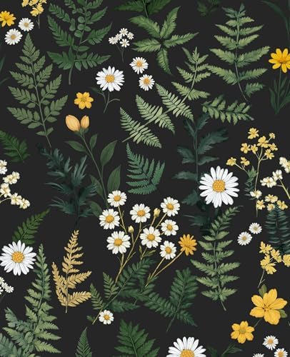 Vintage Dark Fern Botanical Peel and Stick Wallpaper 17.5" x 118" by VOLEAARWALLPAPER