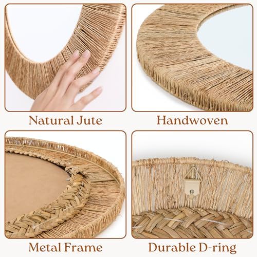 Chi An Home 24 inch Natural Jute Round Wall Mirror, Boho Decor Wall Mirror - Image 3
