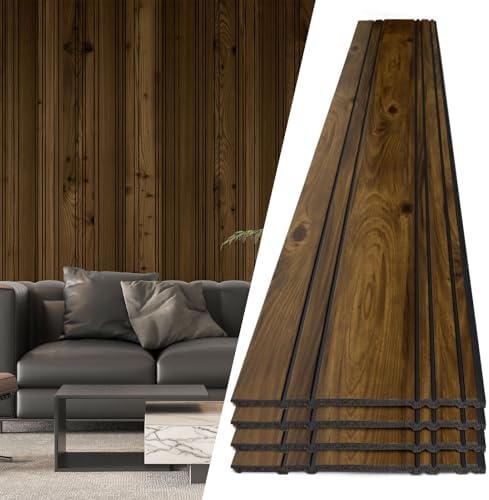 Art3d 104 x 12 in Wood Grain Wainscoting Wall Panel, Natural Walnut by Art3d