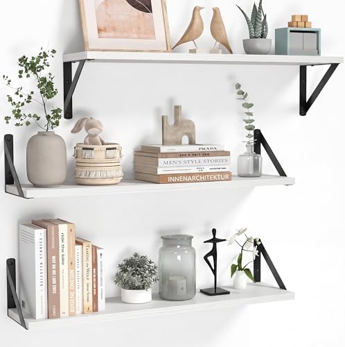 Heimlove Floating Shelves for Wall, 28 Inch Long Wood Floating Shelves Set of 3 by Heimlove