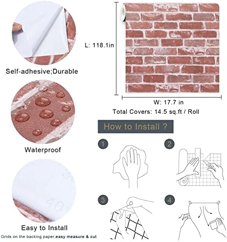 Timeet Red Faux Brick Wallpaper Peel and Stick Wallpaper 17.7" x 118.11" Self - Image 5