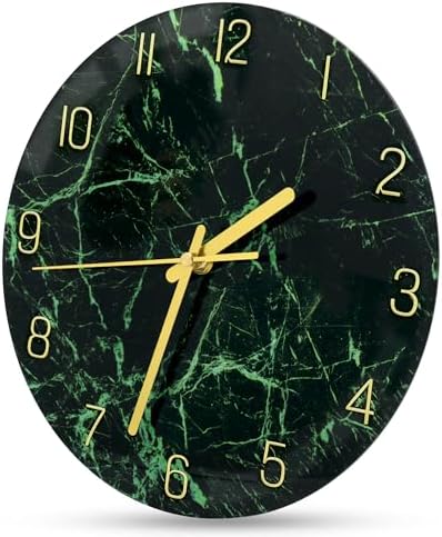 VIKMARI 12inch Emerald Green Abstract Marble Glass Wall Clock Kitchen Decor - Image 5