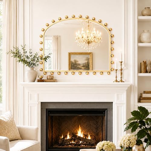36"x28" Wide Arch Wall Mirror, Antique Gold Ball Frame - Image 2