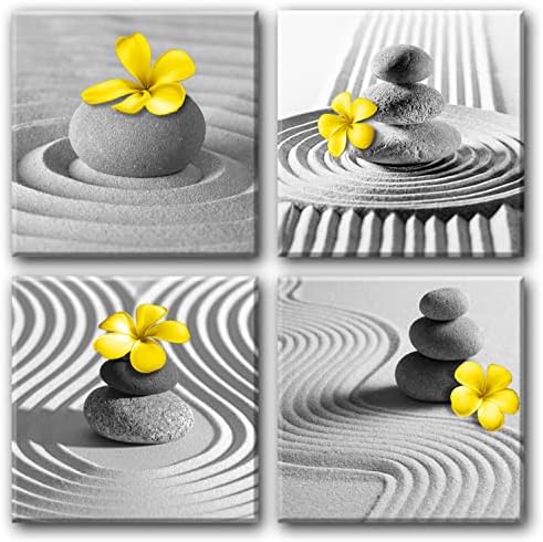 Yxbhhym Yellow Gray Wall Art Black White Zen Wall Art Floral Wall Pictures by CanvasWallArtHomeDecor