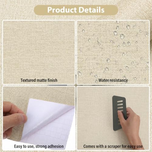 2 Roll Beige Textured Grasscloth Peel and Stick Wallpaper - Image 4