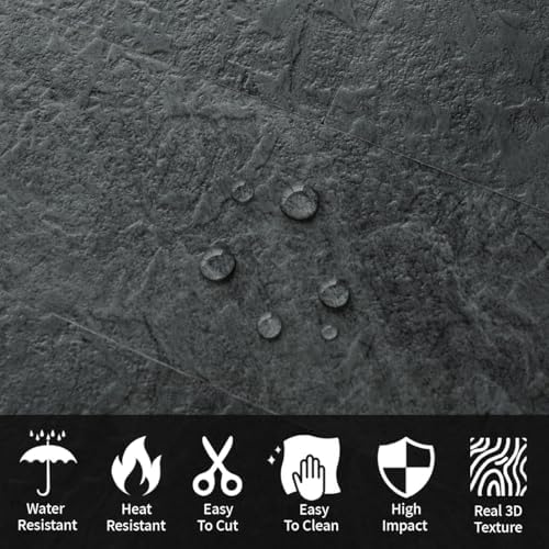 AULIGET 40-Piece Black Slate Peel and Stick Backsplash Wall Tiles, Laundry Room - Image 4