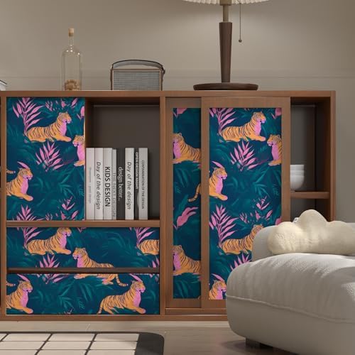 BOKEBEVE Tropical Tiger Wallpaper Peel and Stick Green Pink 17.5 x 118In - Image 6