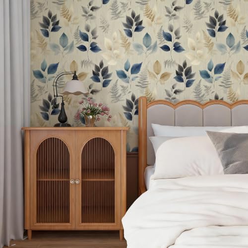 Watercolor Neutral Blue Gold Leaf Peel and Stick Wallpaper Self Adhesive 17.72" - Image 5