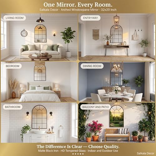Black Arched Window Mirror | Farmhouse Decorative Wall Mirrors - Image 6